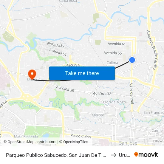 Parqueo Publico Sabucedo, San Juan De Tibás to Uruca map