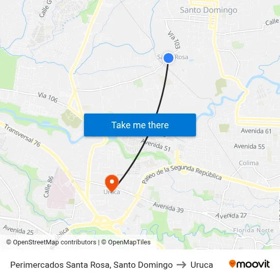 Perimercados Santa Rosa, Santo Domingo to Uruca map