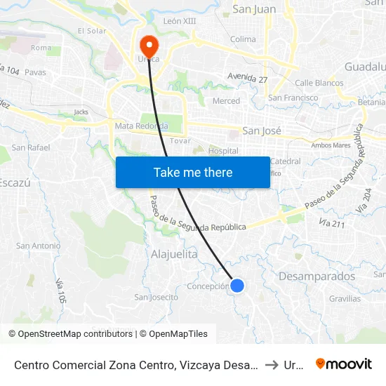 Centro Comercial Zona Centro, Vizcaya Desamparados to Uruca map