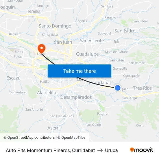 Auto Pits Momentum Pinares, Curridabat to Uruca map