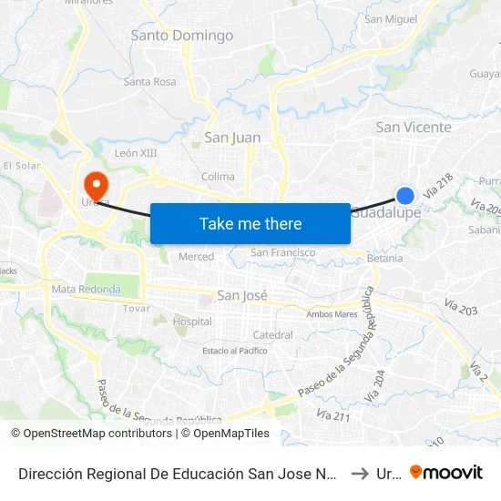 Dirección Regional De Educación San Jose Norte, Guadalupe Goicoechea to Uruca map