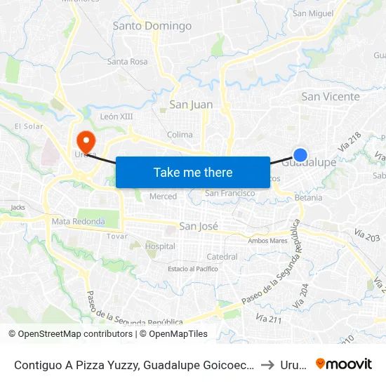 Contiguo A Pizza Yuzzy, Guadalupe Goicoechea to Uruca map
