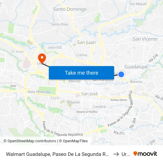 Walmart Guadalupe, Paseo De La Segunda República Goicoechea to Uruca map