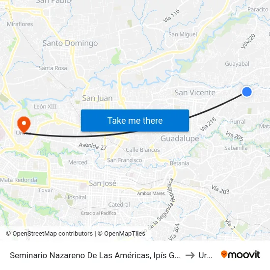Seminario Nazareno De Las Américas, Ipís Goicoechea to Uruca map