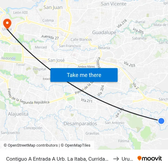 Contiguo A Entrada A Urb. La Itaba, Curridabat to Uruca map