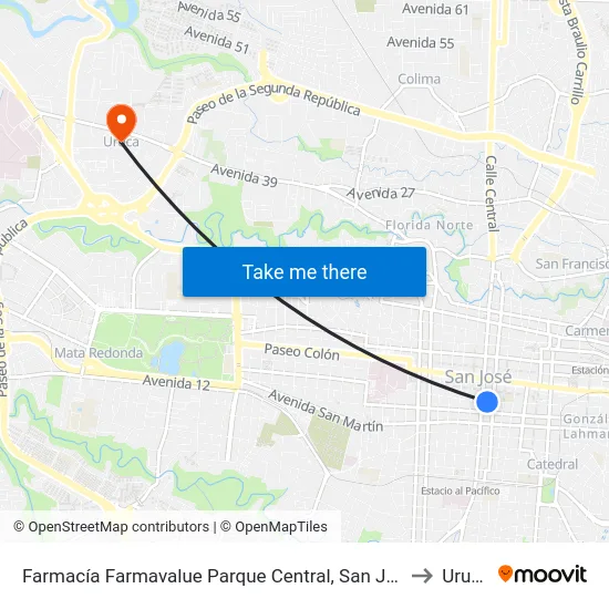 Farmacía Farmavalue Parque Central, San José to Uruca map