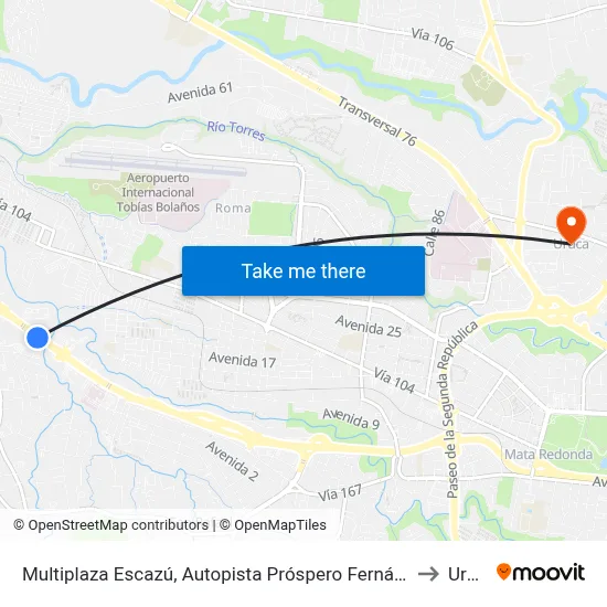 Multiplaza Escazú, Autopista Próspero Fernández Escazú to Uruca map