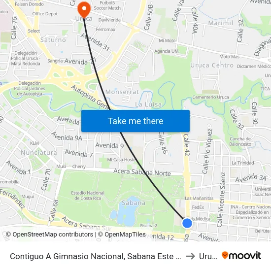 Contiguo A Gimnasio Nacional, Sabana Este San José to Uruca map