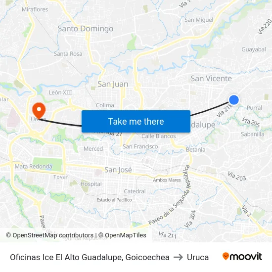 Oficinas Ice El Alto Guadalupe, Goicoechea to Uruca map