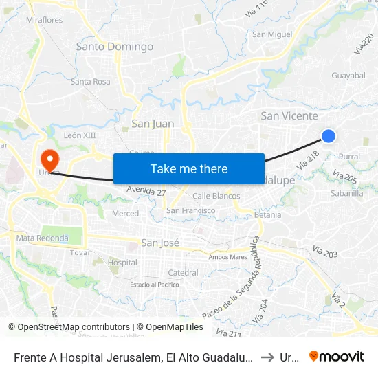 Frente A Hospital Jerusalem, El Alto Guadalupe Goicoechea to Uruca map