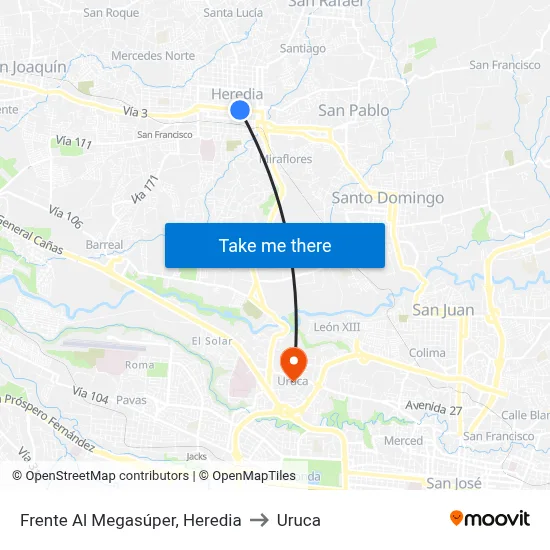Frente Al Megasúper, Heredia to Uruca map