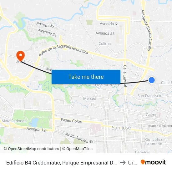 Edificio B4 Credomatic, Parque Empresarial Del Este Goicoechea to Uruca map
