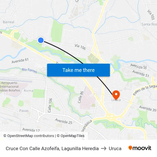 Cruce Con Calle Azofeifa, Lagunilla Heredia to Uruca map