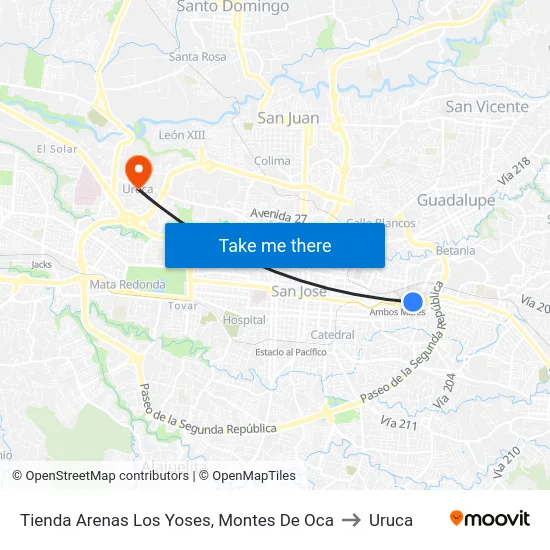 Frente A La Embajada Italia, Montes De Oca to Uruca map