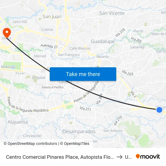 Centro Comercial Pinares Place, Autopista Florencio Del Castillo Curridabat to Uruca map