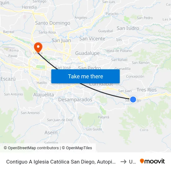 Contiguo A Iglesia Católica San Diego, Autopista Florencio Del Castillo La Unión to Uruca map
