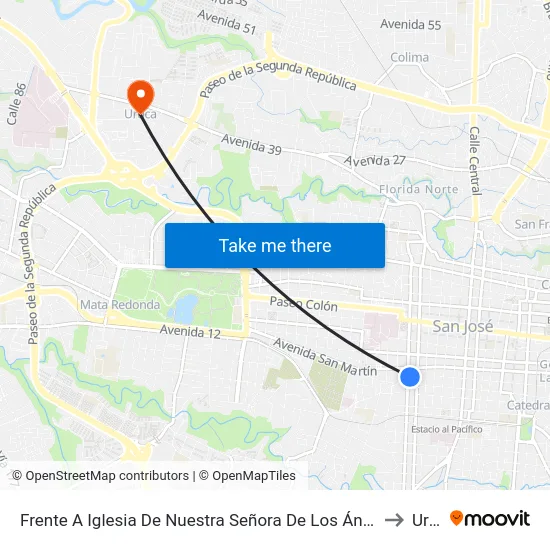 Frente A Iglesia De Nuestra Señora De Los Ángeles, Ángeles San José to Uruca map