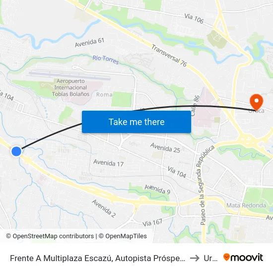 Frente A Multiplaza Escazú, Autopista Próspero Fernández Escazú to Uruca map