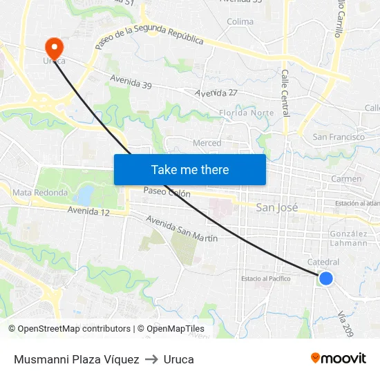 Musmanni Plaza Víquez to Uruca map