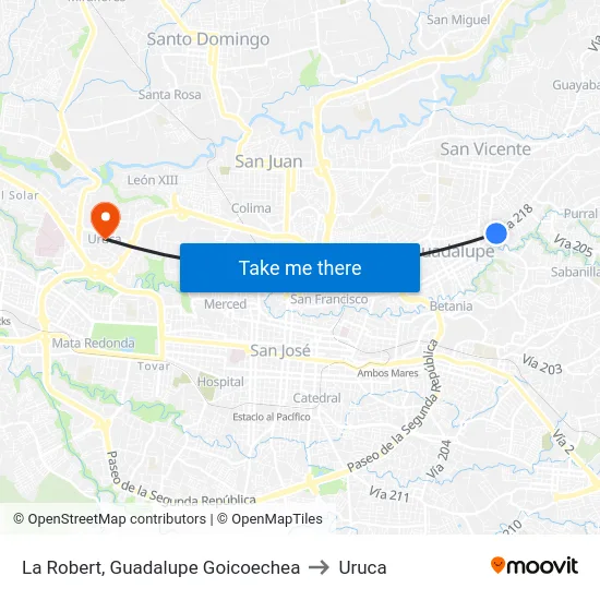 La Robert, Guadalupe Goicoechea to Uruca map