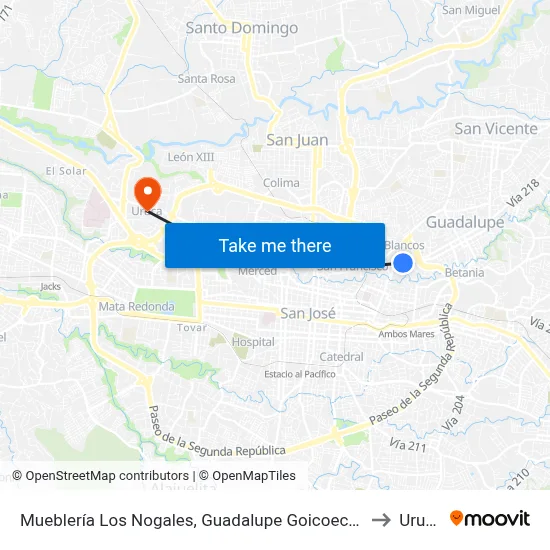 Mueblería Los Nogales, Guadalupe Goicoechea to Uruca map