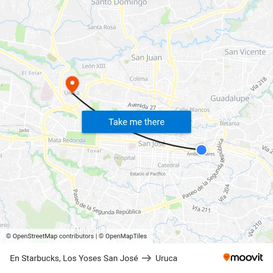 En Starbucks, Los Yoses San José to Uruca map