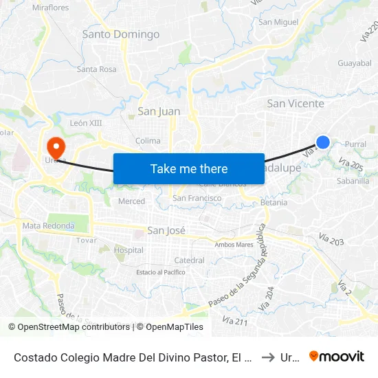 Costado Colegio Madre Del Divino Pastor, El Alto Goicoechea to Uruca map