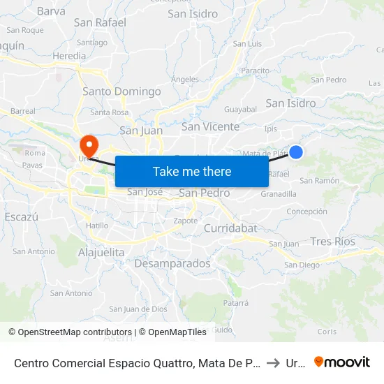 Centro Comercial Espacio Quattro, Mata De Plátano Goicoechea to Uruca map