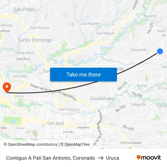 Contiguo A Palí San Antonio, Coronado to Uruca map