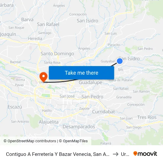 Contiguo A Ferretería Y Bazar Venecia, San Antonio Coronado to Uruca map