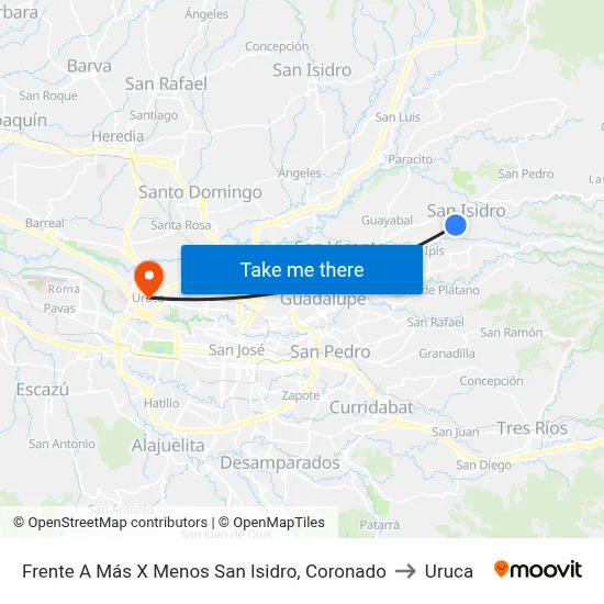Frente A Más X Menos San Isidro, Coronado to Uruca map