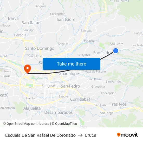 Escuela De San Rafael De Coronado to Uruca map