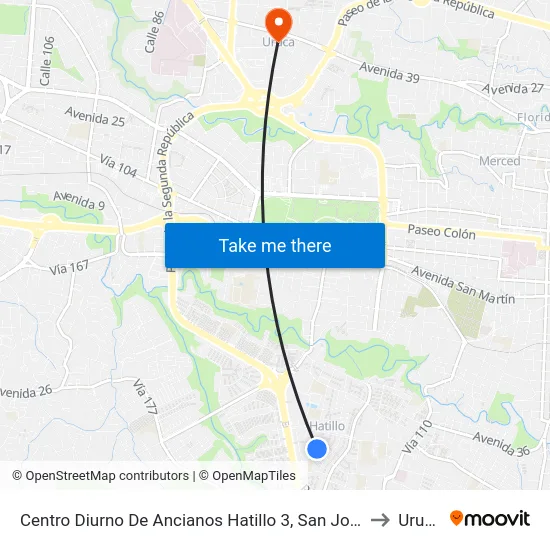 Centro Diurno De Ancianos Hatillo 3, San José to Uruca map