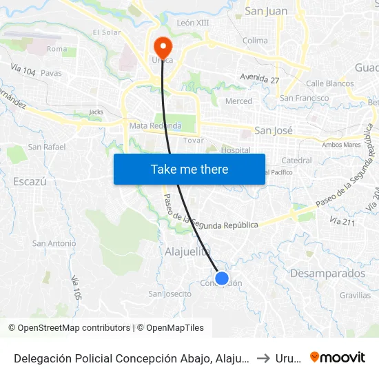 Delegación Policial Concepción Abajo, Alajuelita to Uruca map