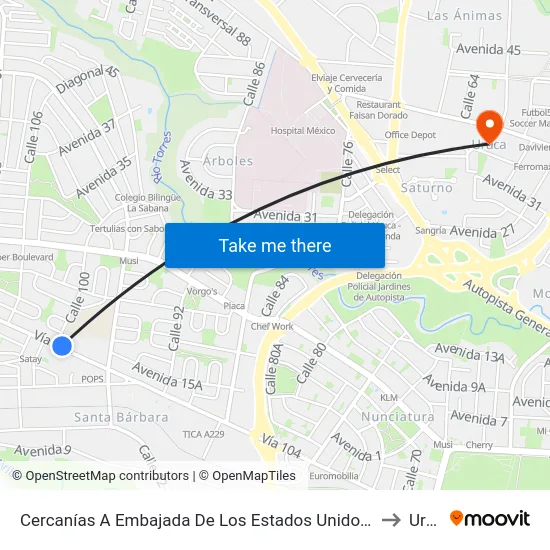 Cercanías A Embajada De Los Estados Unidos, Pavas San José to Uruca map