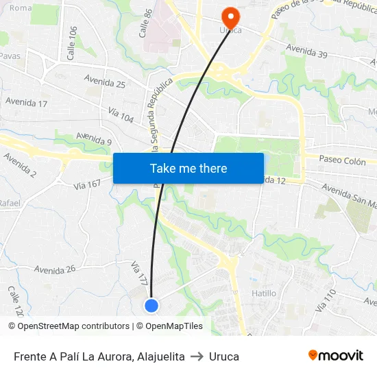 Frente A Palí La Aurora, Alajuelita to Uruca map
