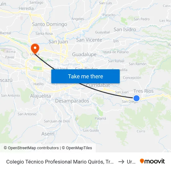 Colegio Técnico Profesional Mario Quirós, Tres Ríos La Unión to Uruca map