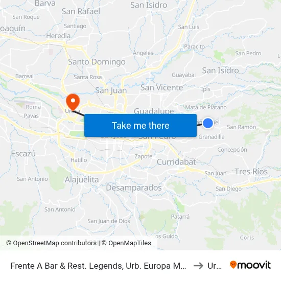 Frente A Bar & Rest. Legends, Urb. Europa Montes De Oca to Uruca map