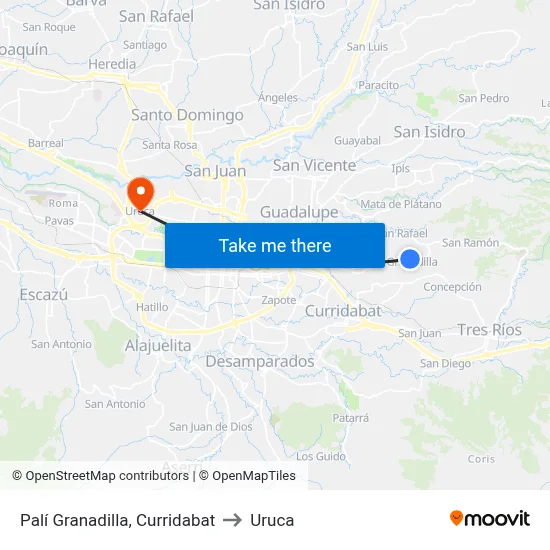 Palí Granadilla, Curridabat to Uruca map