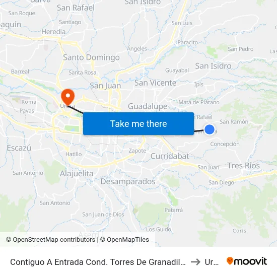 Contiguo A Entrada Cond. Torres De Granadilla, Curridabat to Uruca map
