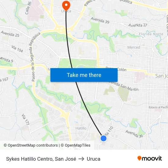 Sykes Hatillo Centro, San José to Uruca map