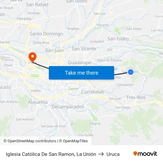 Iglesia Católica De San Ramon, La Unión to Uruca map