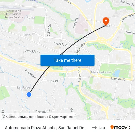 Automercado Plaza Atlantis, San Rafael De Escazú to Uruca map
