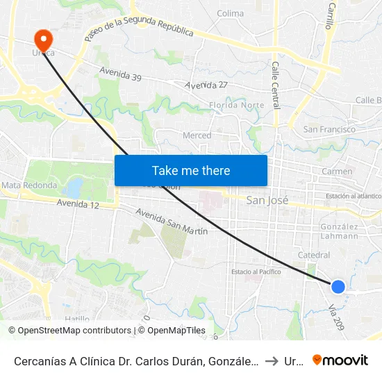 Cercanías A Clínica Dr. Carlos Durán, González Víquez San José to Uruca map