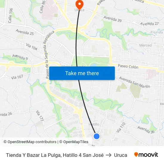 Tienda Y Bazar La Pulga, Hatillo 4 San José to Uruca map