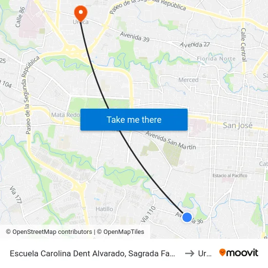Escuela Carolina Dent Alvarado, Sagrada Familia San José to Uruca map