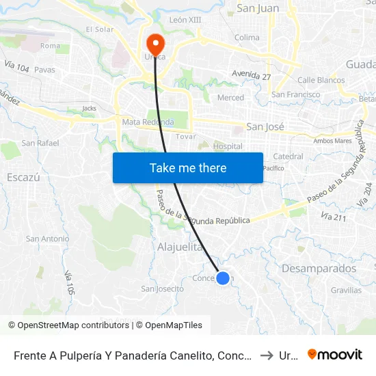 Frente A Pulpería Y Panadería Canelito, Concepción Alajuelita to Uruca map
