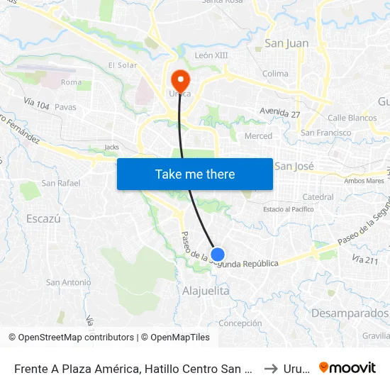 Frente A Plaza América, Hatillo Centro San José to Uruca map