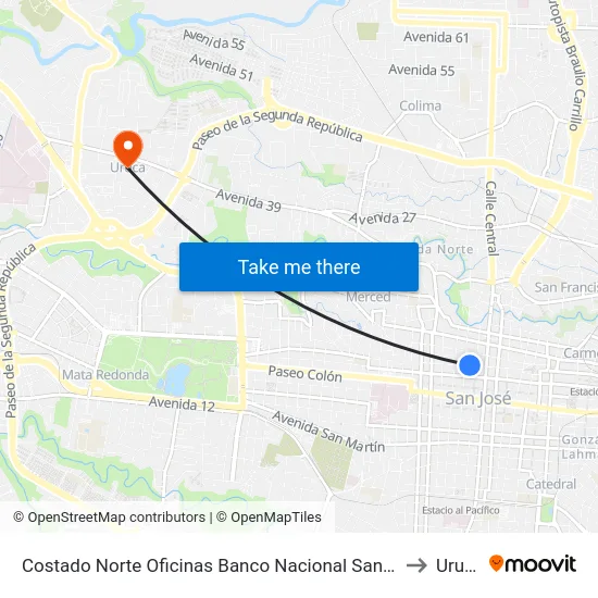 Terminal San José, Costado Norte Del Banco Nacional to Uruca map
