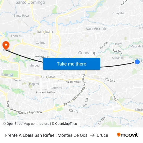 Frente A Ebais San Rafael, Montes De Oca to Uruca map